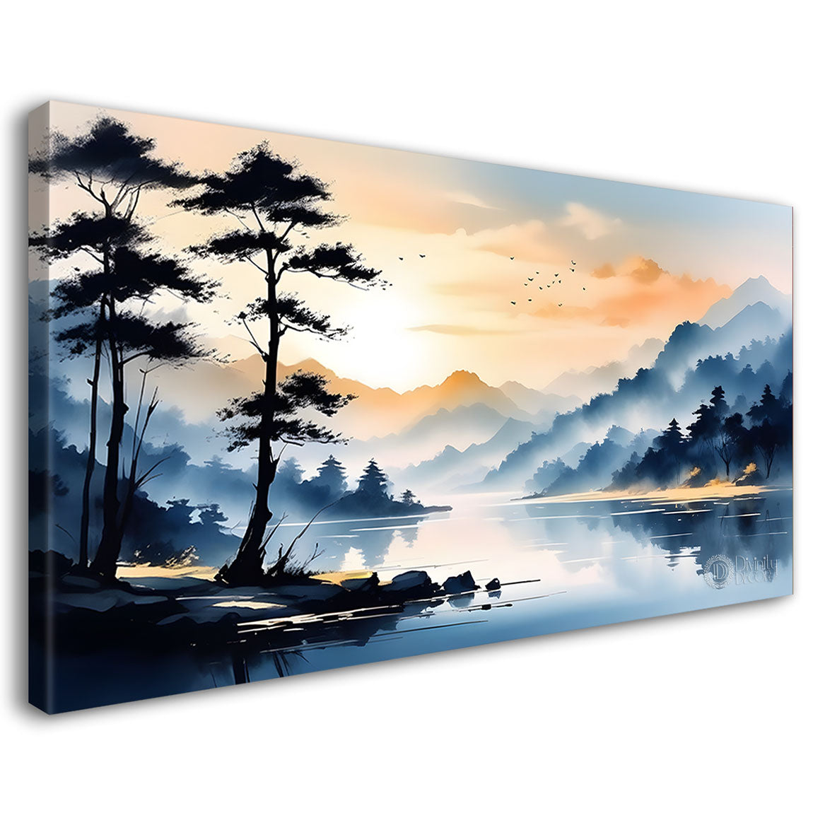 Mountains with tree and river painting Canvas Painting - Nature Art -215