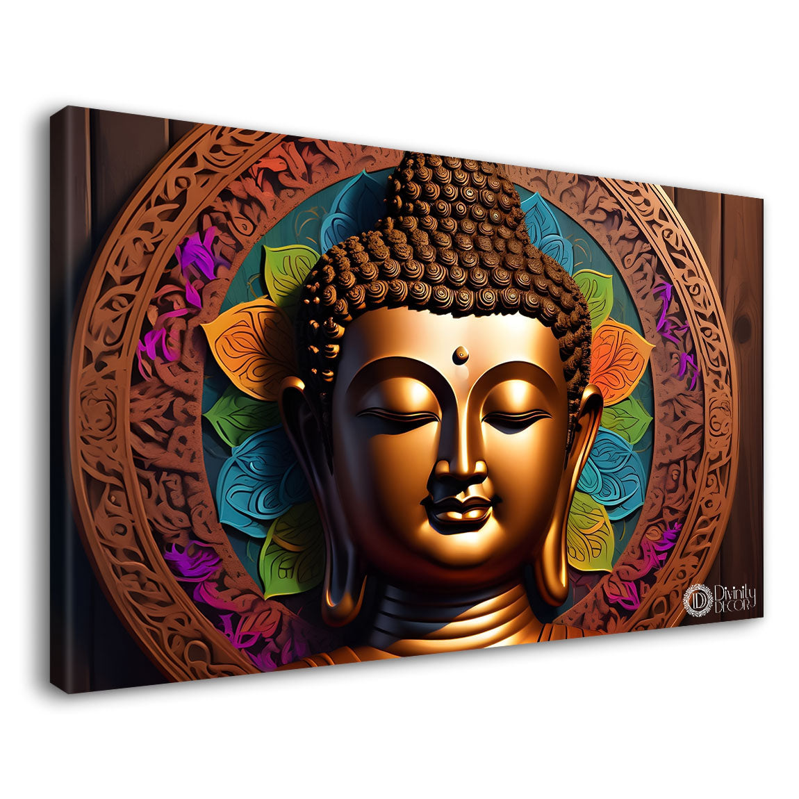Golden buddha with red  textured background painting Canvas Wall Painting - Buddha-216