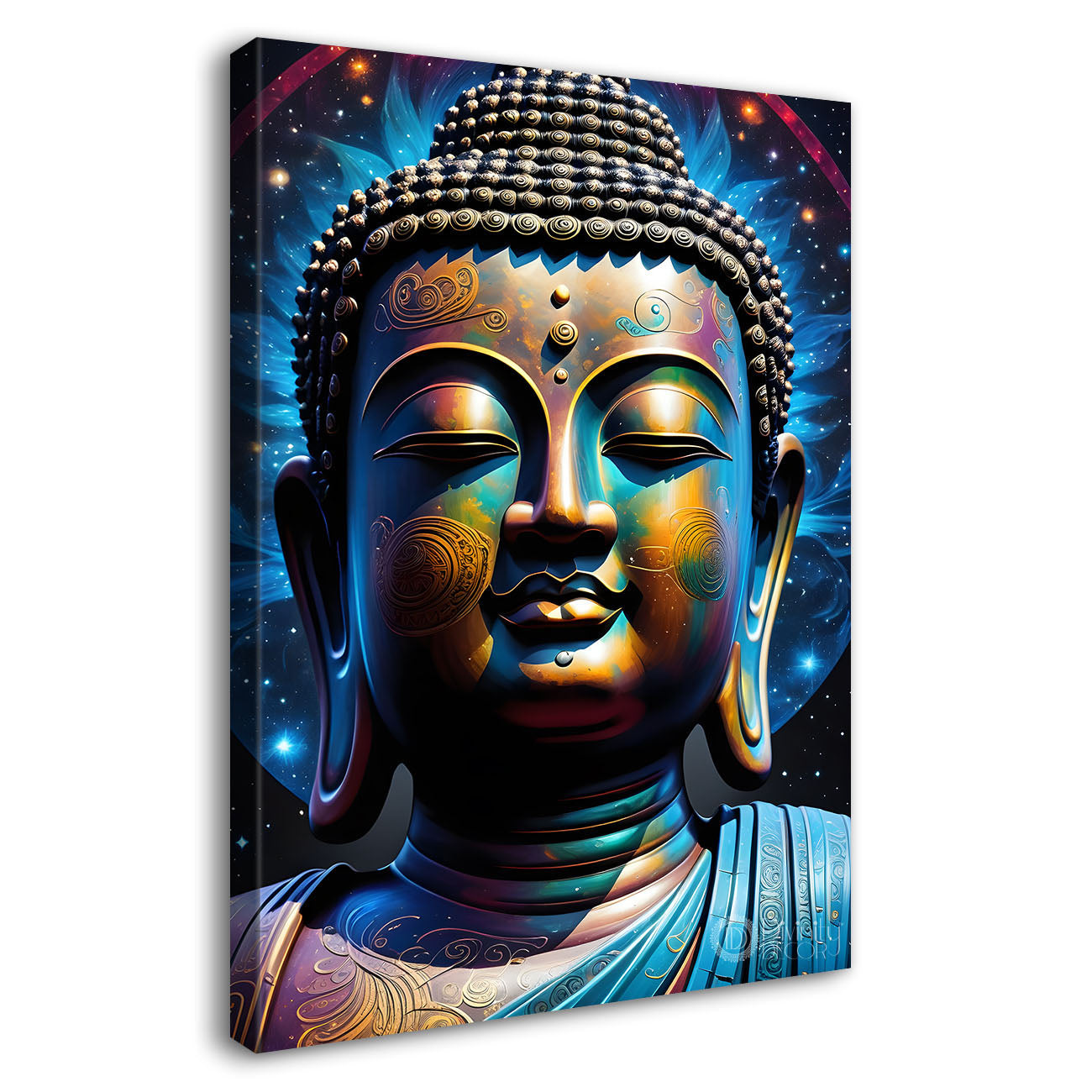 Golden face buddha with colourful and dark texturd oil painting Buddha-V-216