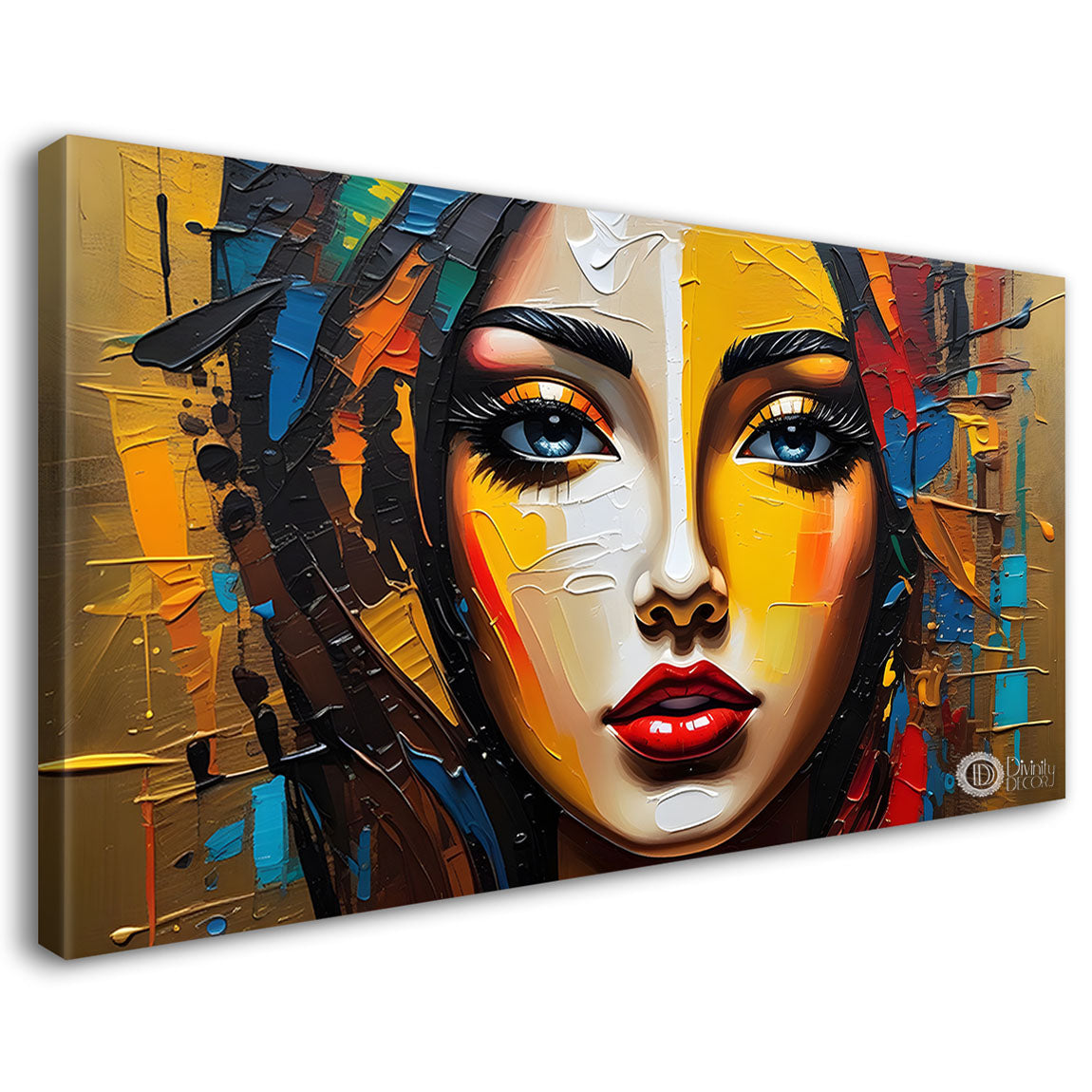 Modern beautiful lady face with bright textured art Canvas Painting - Design - Modern-L-216