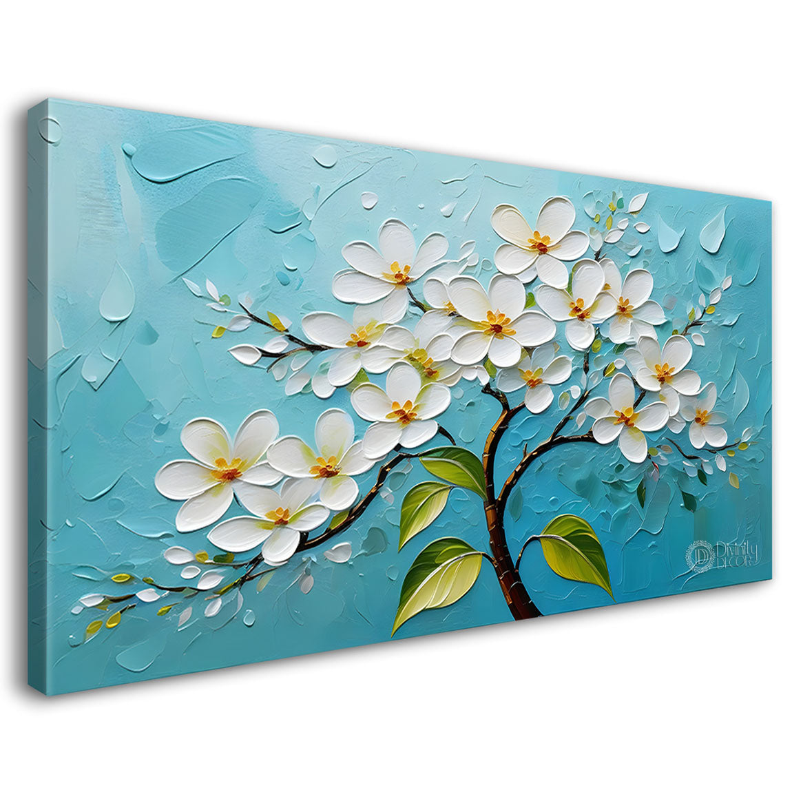 White flower tree in textured background oil painting- Design - Tree-216