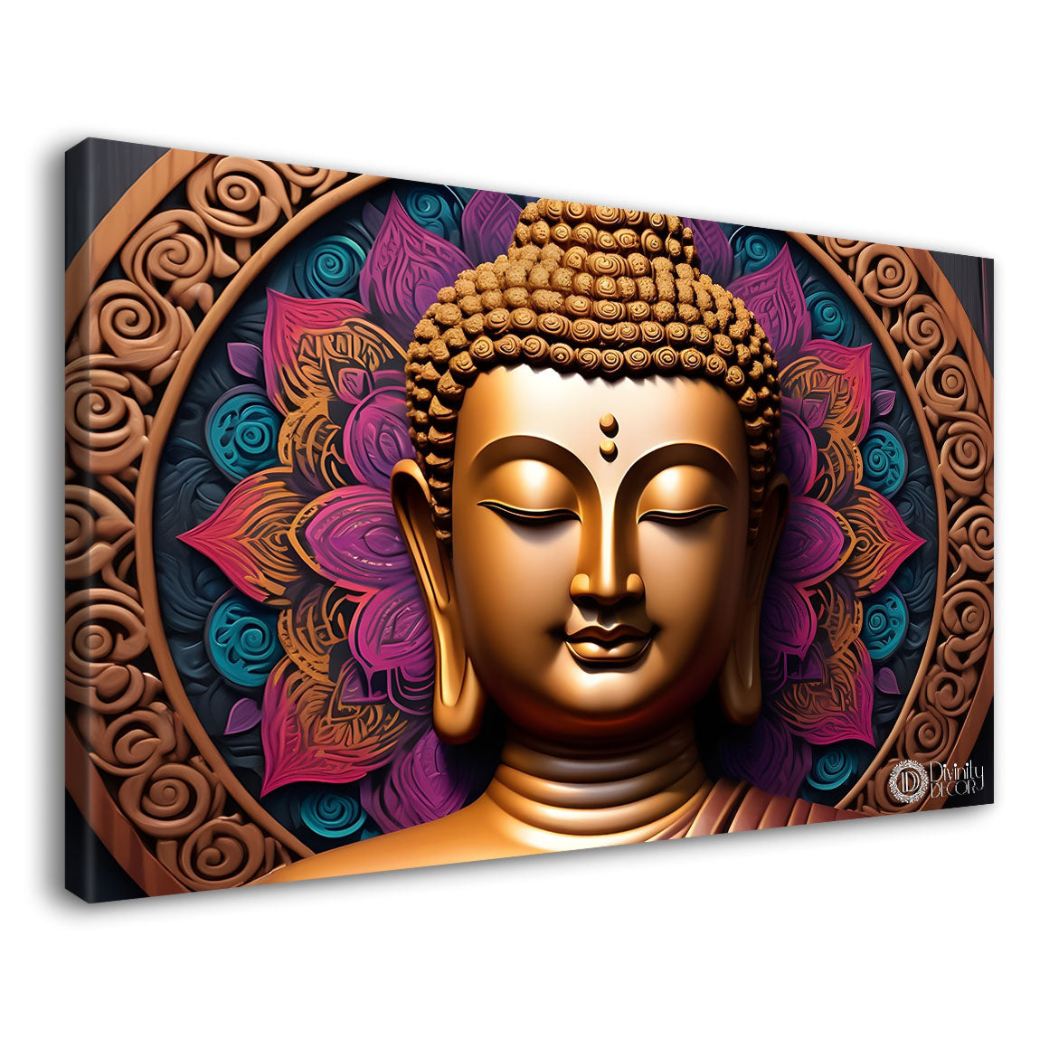 Golden buddha with red  textured background painting Canvas Wall Painting - Buddha-217