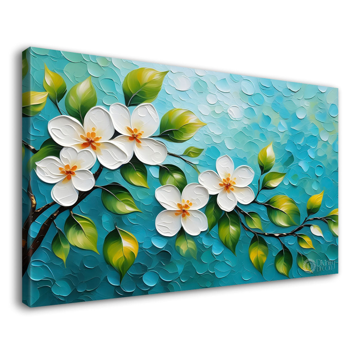 White flowers in blue background- Design - Flower-217
