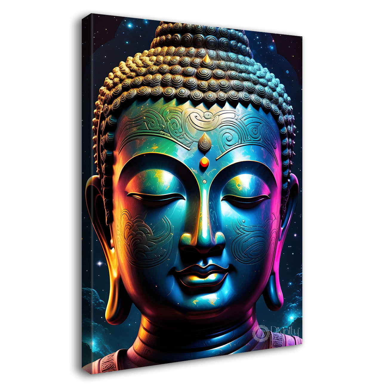Blue face buddha with colourful and dark texturd oil painting Buddha-V-217