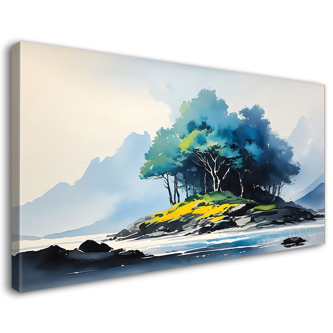 Mountains and trees in water color painting Canvas Painting - Nature Art -217