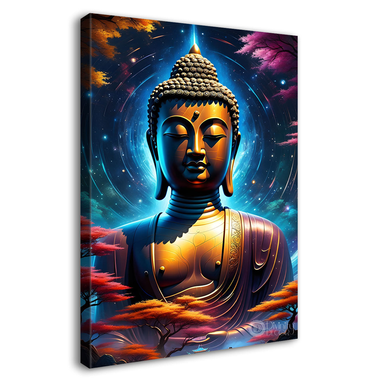 Golden face buddha with colourful and dark texturd oil painting Buddha-V-218