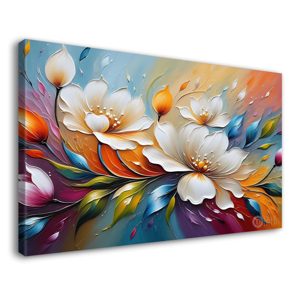 White flowers in colorful background- Design - Flower-218