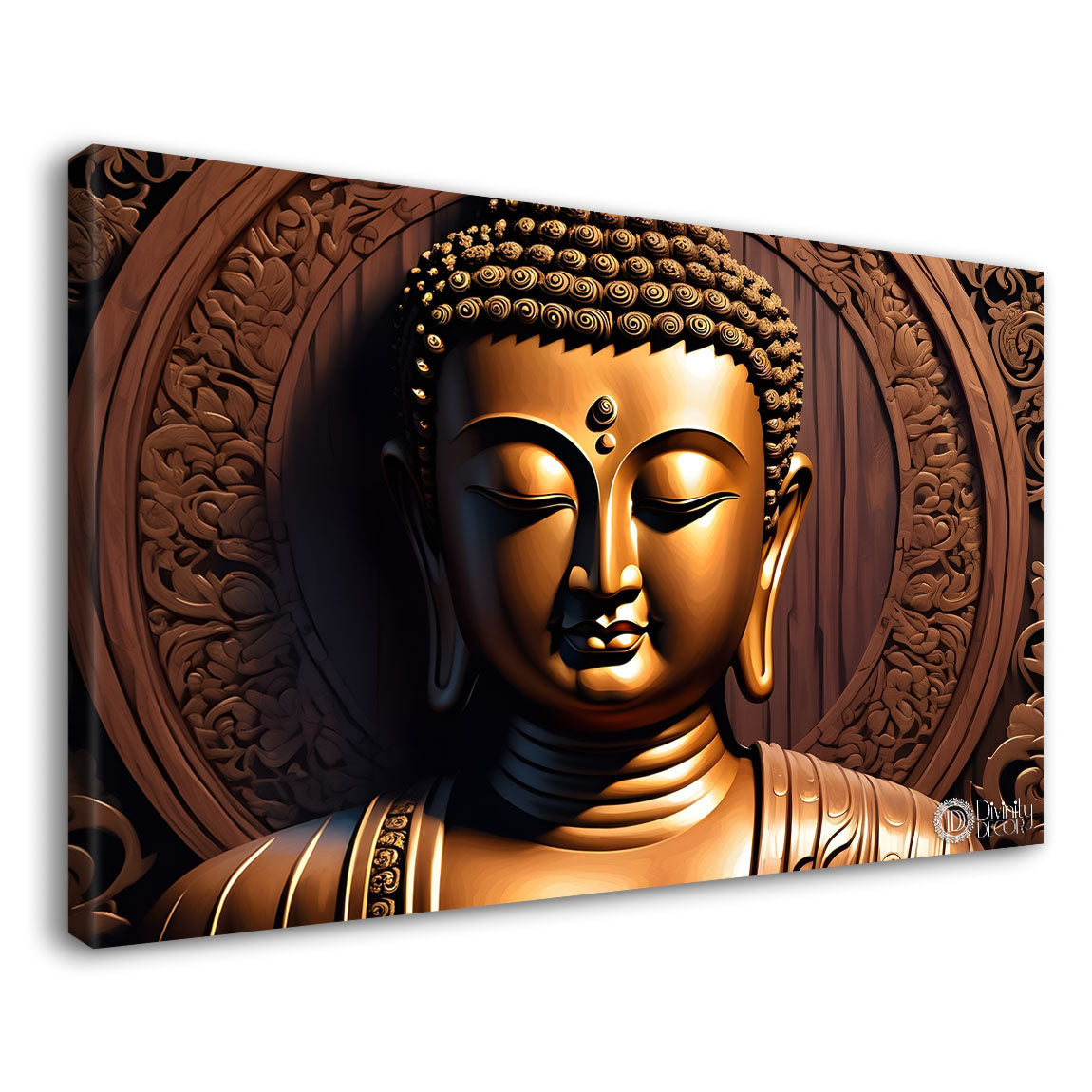 Golden buddha with brown textured background painting Canvas Wall Painting - Buddha-219