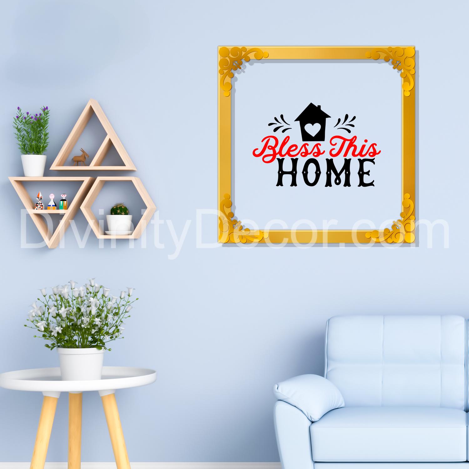Bless this home Golden Plaque for Gifting, Wall Décor Clear UV print with Golden Border-219