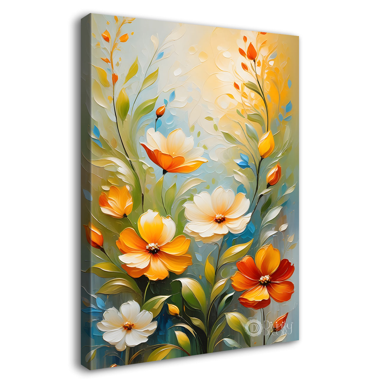 Colourful flowers in grey textured background painting- Flower-V-219