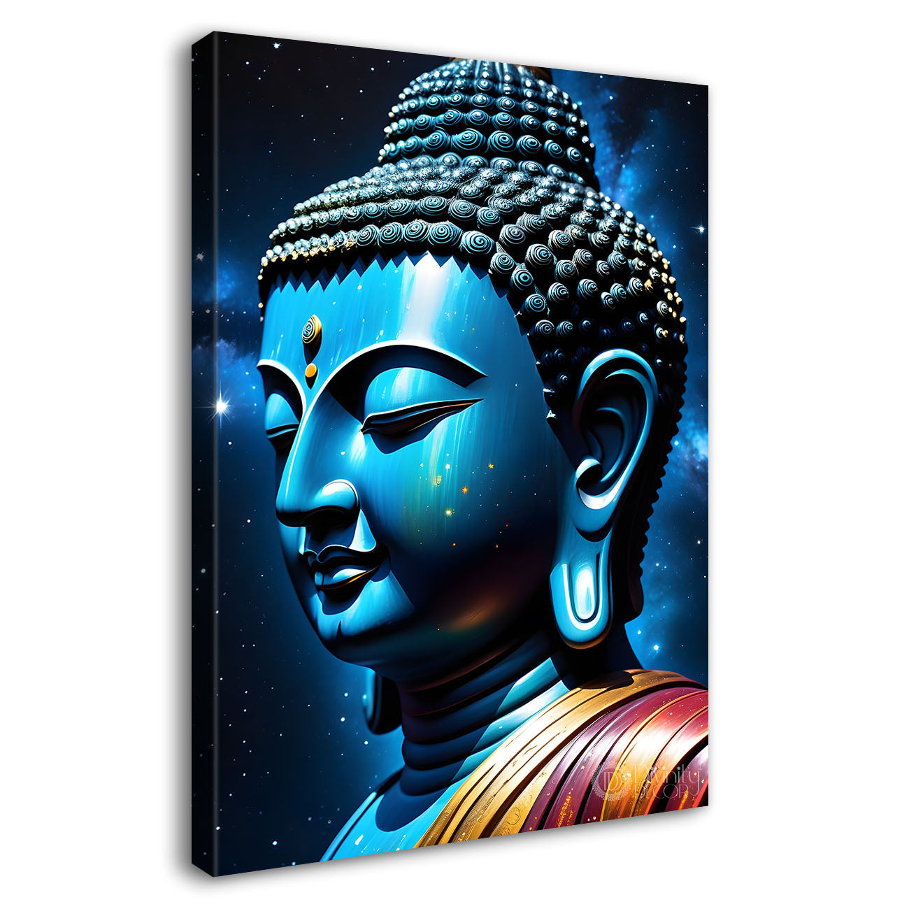 Blue face buddha with blue and dark texturd oil painting Buddha-V-219