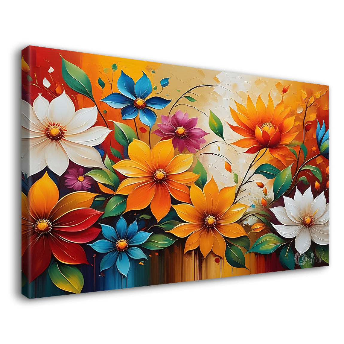 Colorful flowers in orange background- Design - Flower-219