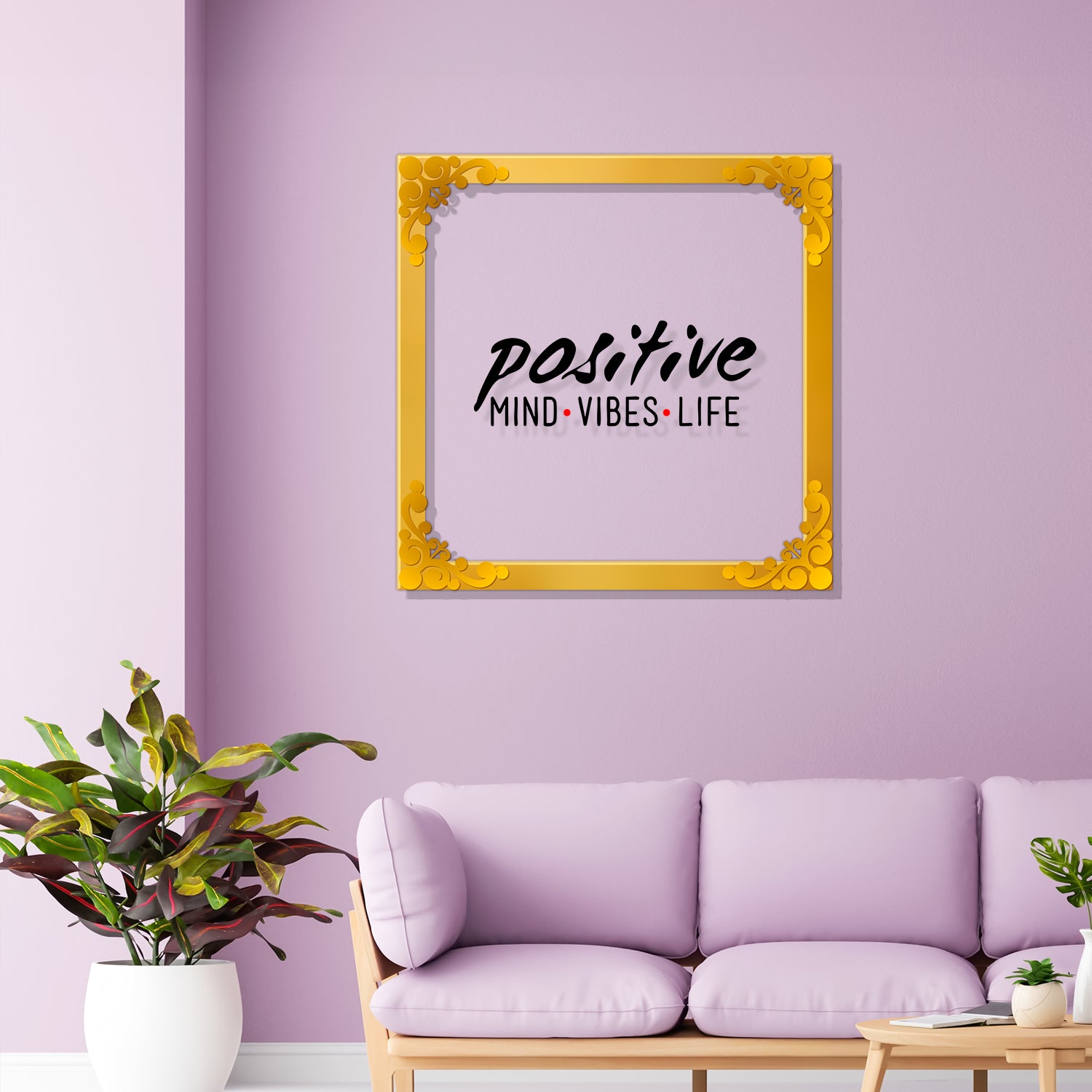 Good vibes only Golden Plaque for Gifting, Wall Decor Clear UV print with Golden Border-21