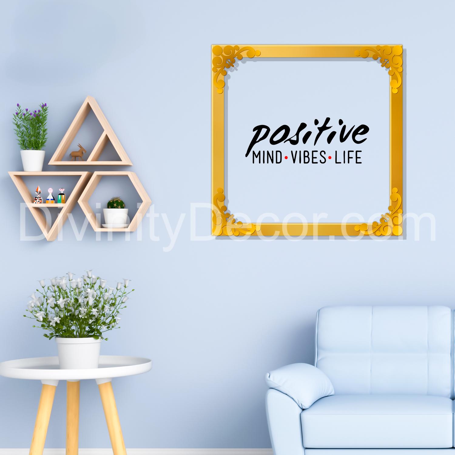 Good vibes only Golden Plaque for Gifting, Wall Decor Clear UV print with Golden Border-21