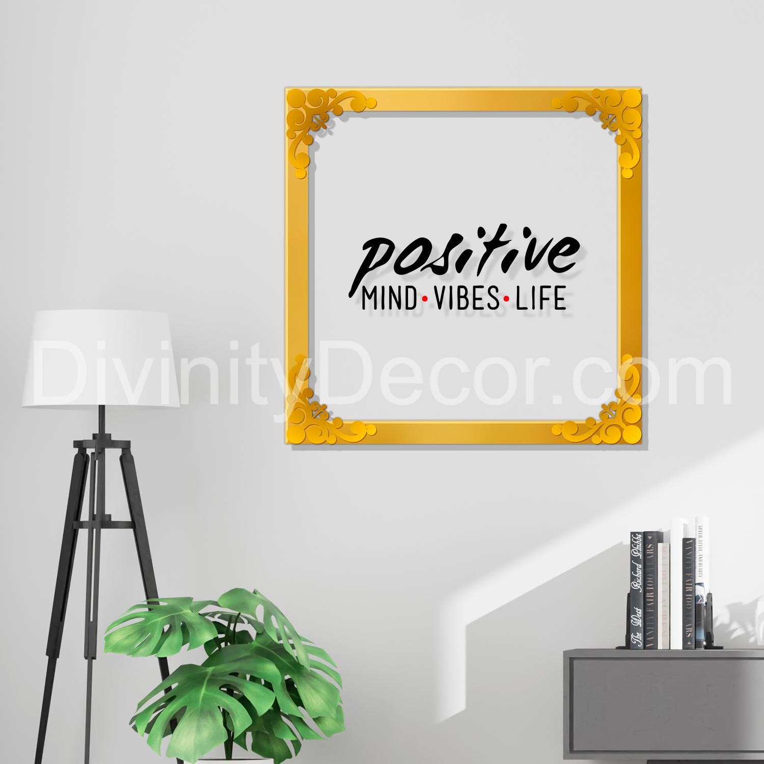 Good vibes only Golden Plaque for Gifting, Wall Decor Clear UV print with Golden Border-21