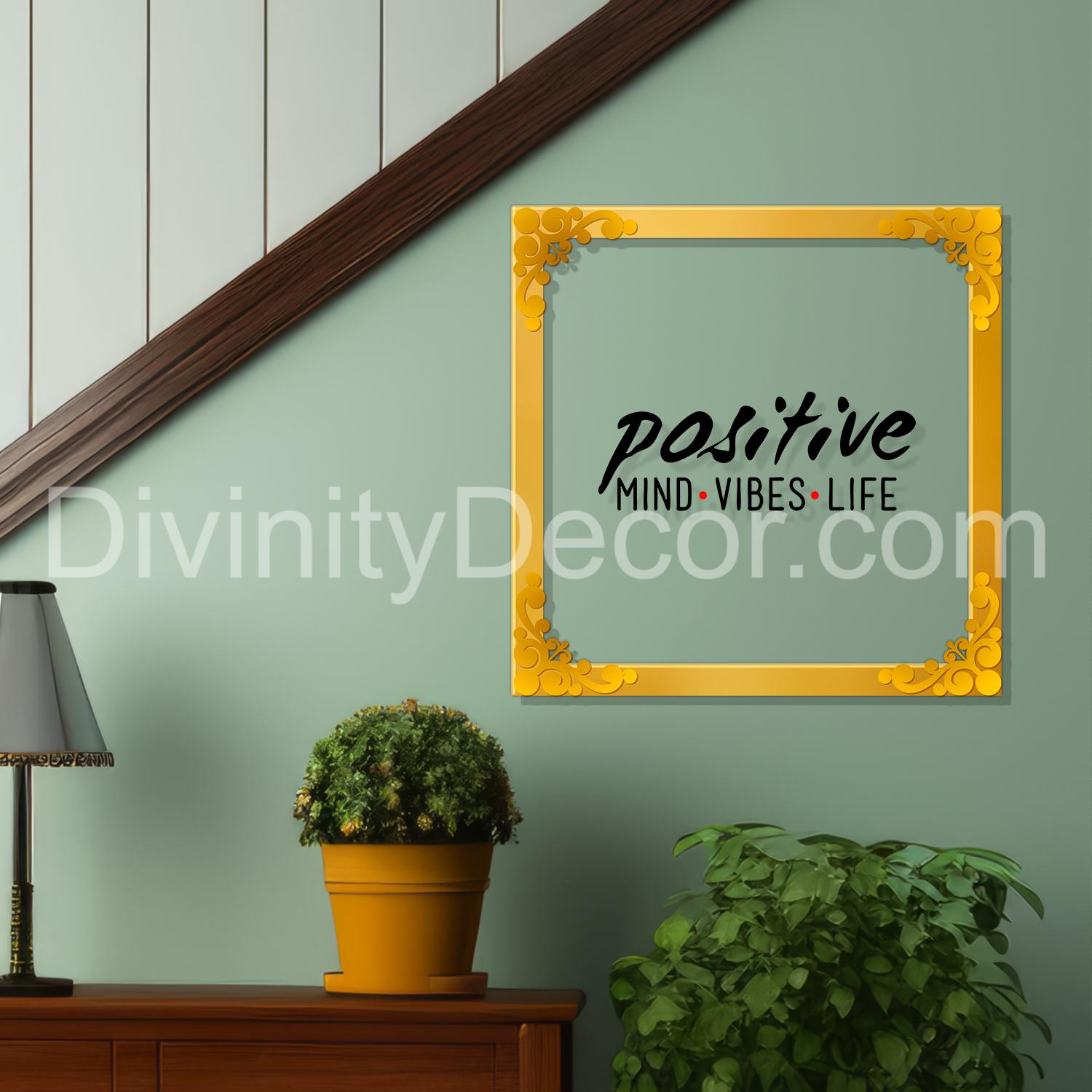 Good vibes only Golden Plaque for Gifting, Wall Decor Clear UV print with Golden Border-21