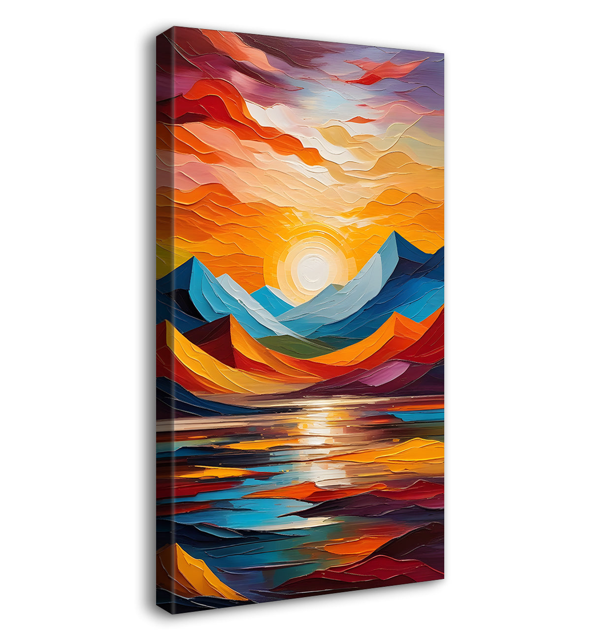 Colourful texutred modern art painting off mountains with sunset Canvas Painting - Design - Modern-V-21