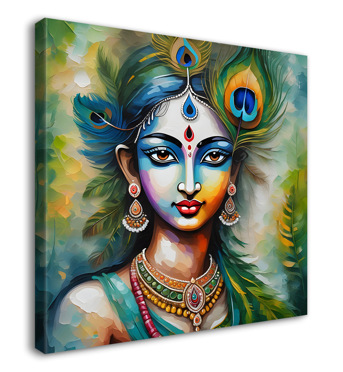 Blue face of krishna with blue background oil painting Canvas Painting 24X24- Design - Krishna-S-21