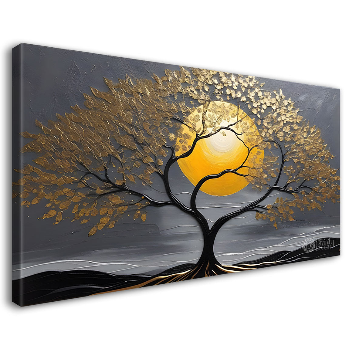 Tree with moon textured oil painting Canvas Painting - Design - Tree-21