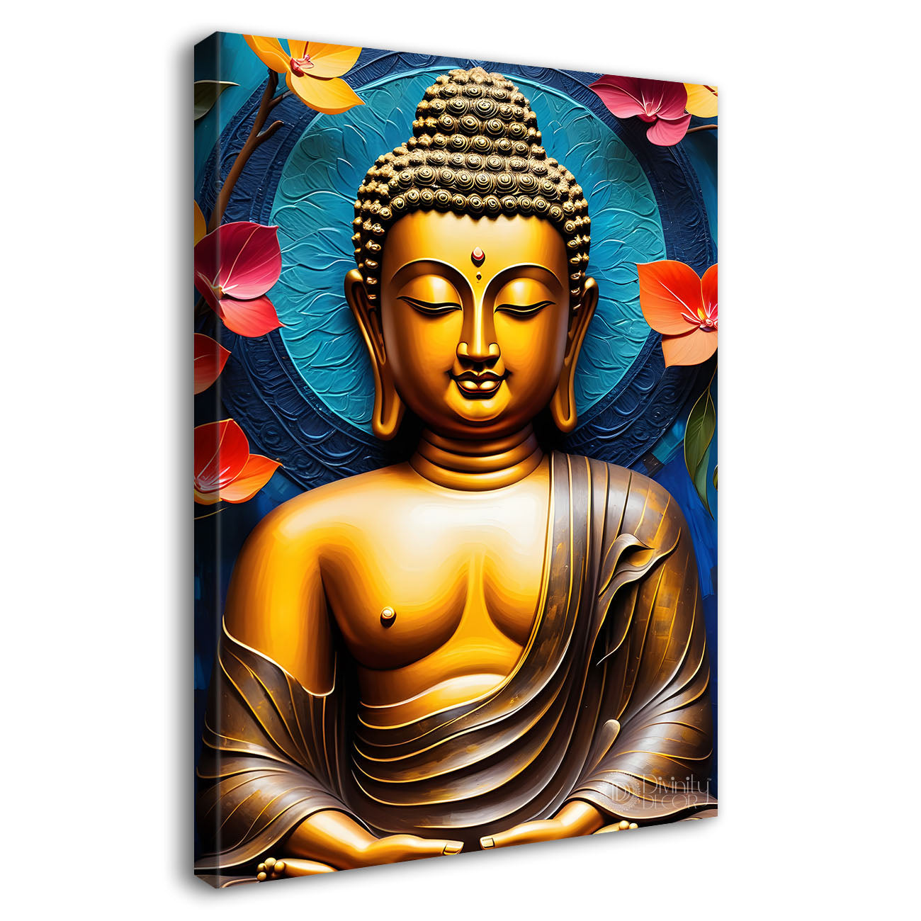 Golden buddha with colourful background textured painting - Buddha-V-21