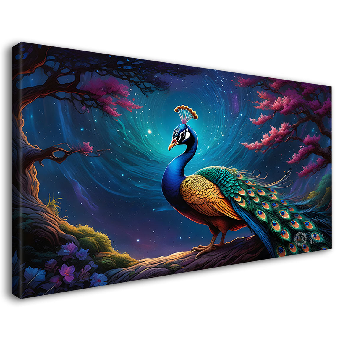 Peacock on the branch with night view modern art Canvas Painting - Design - Peacock-22