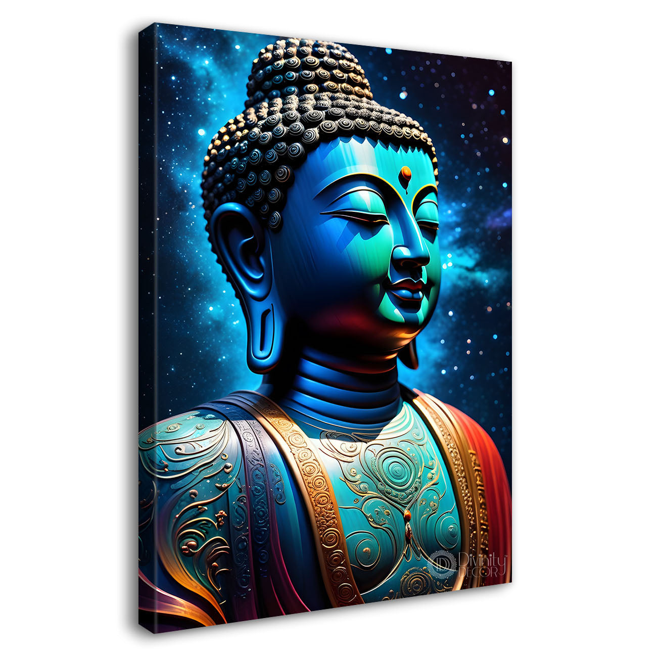 Blue face buddha with blue and dark texturd oil painting Buddha-V-220