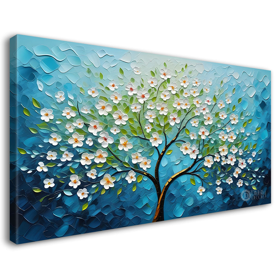 White flower tree in textured background oil painting- Design - Tree-220