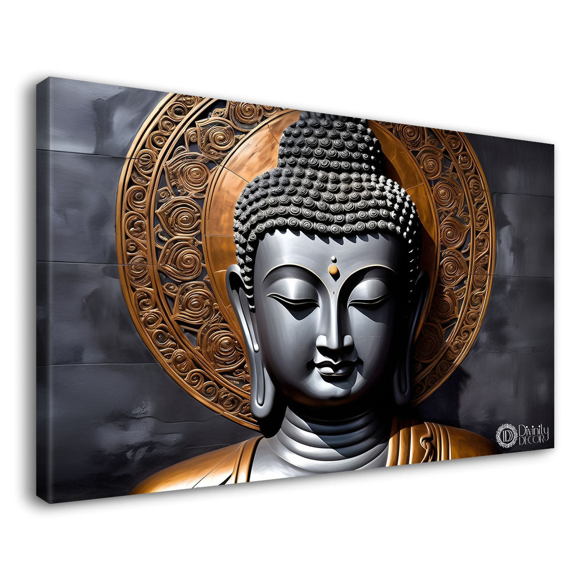 Grey buddha with dark textured background painting Canvas Wall Painting - Buddha-221