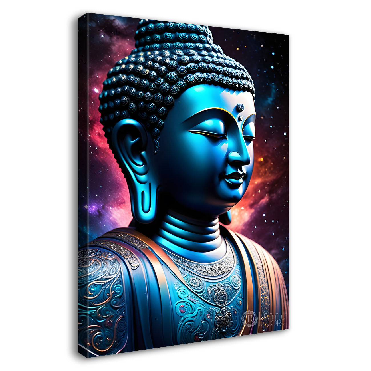 Golden face buddha with colourful and dark texturd oil painting Buddha-V-221