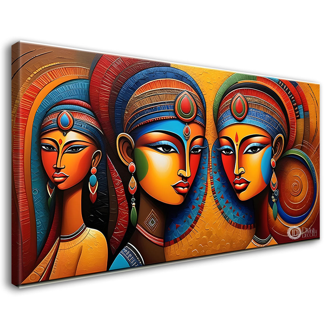 Three tribal women textured modern art Canvas Painting - Design - Modern-L-221