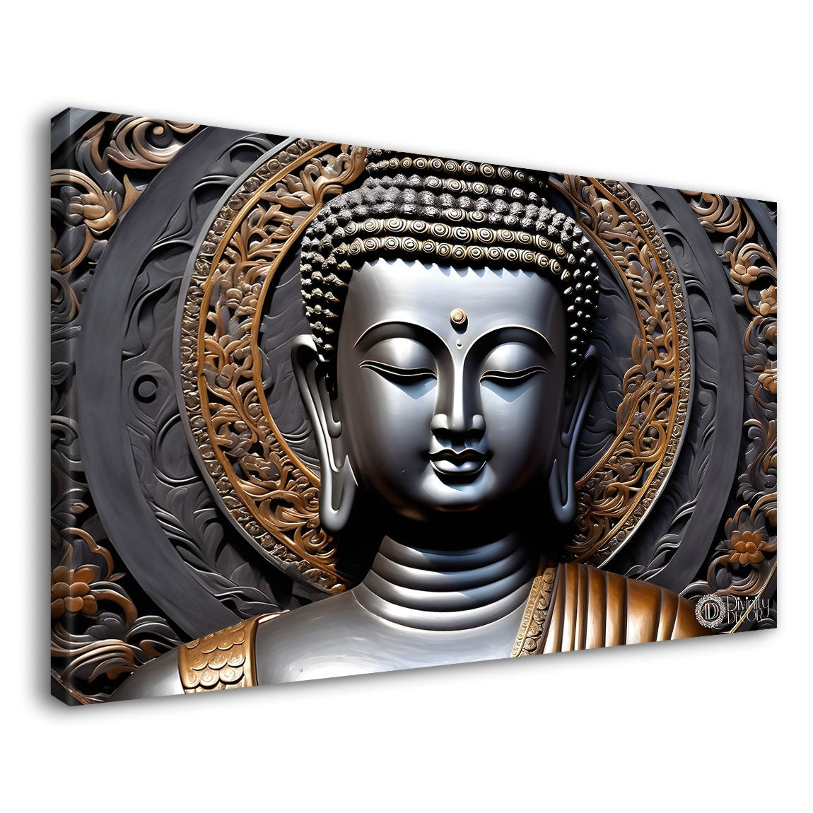 Grey buddha with dark textured background painting Canvas Wall Painting - Buddha-222