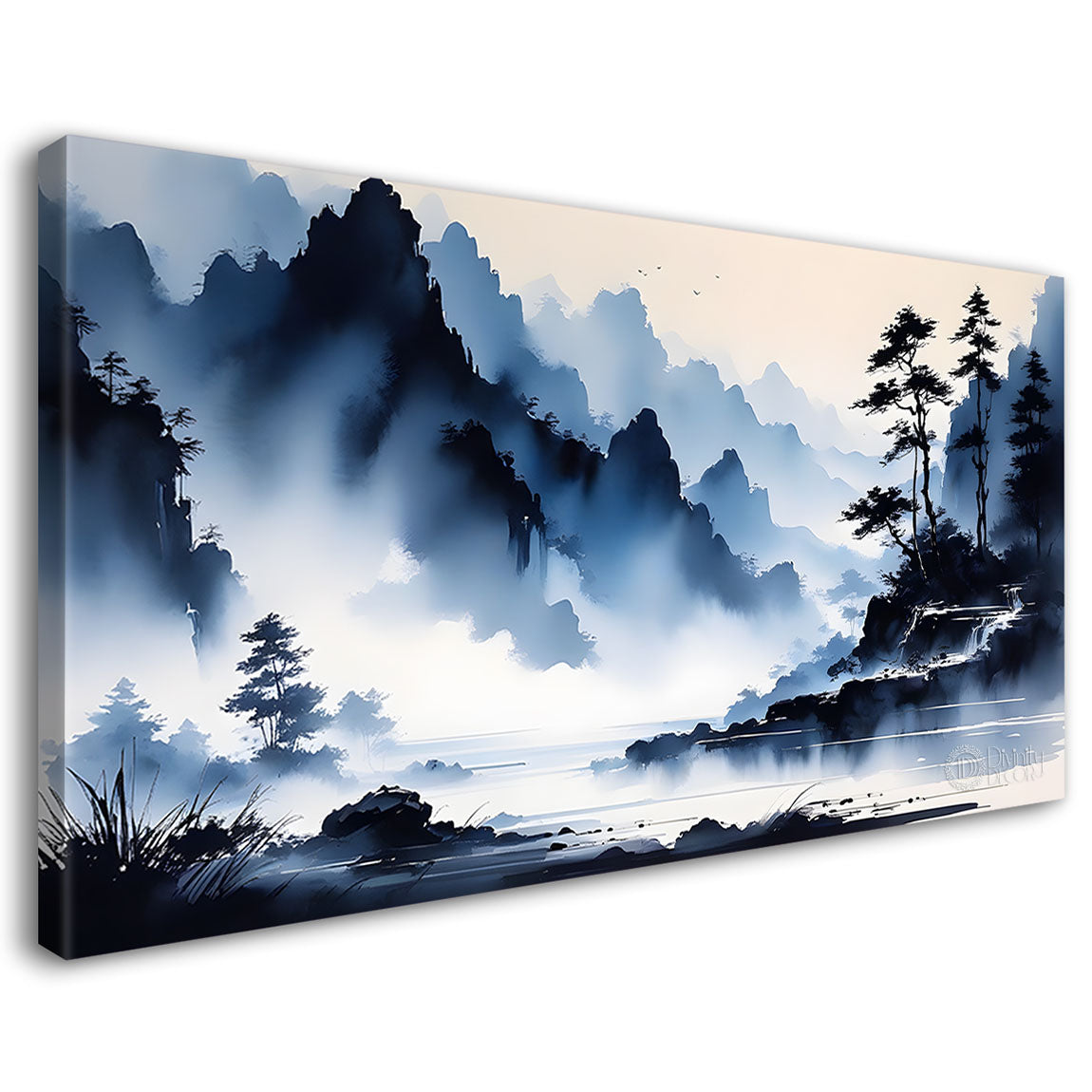 Mountains in clouds and trees water color painting Canvas Painting - Nature Art -222
