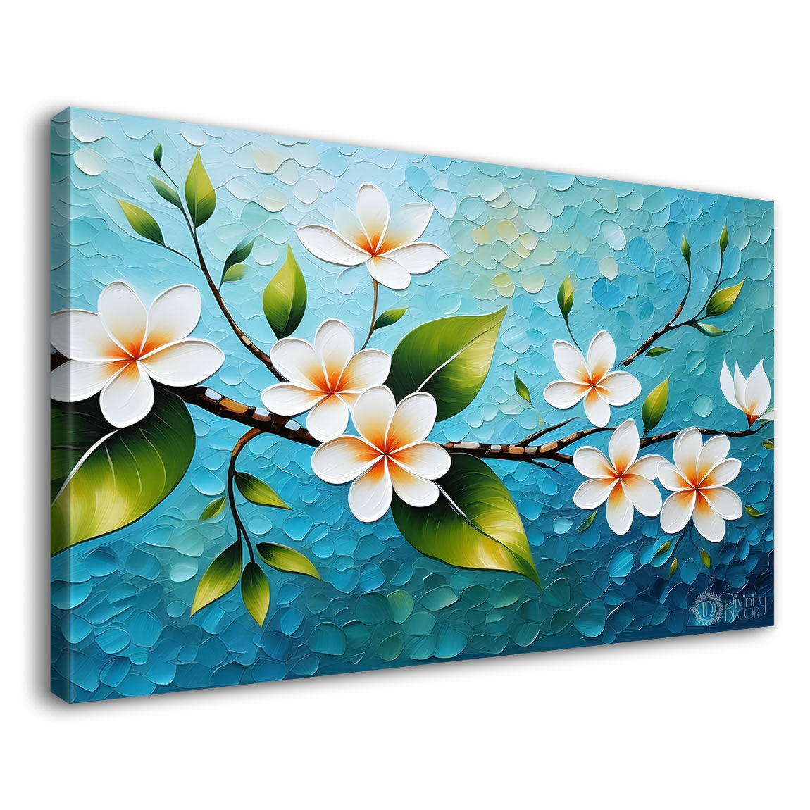White flowers in blue background- Design - Flower-222