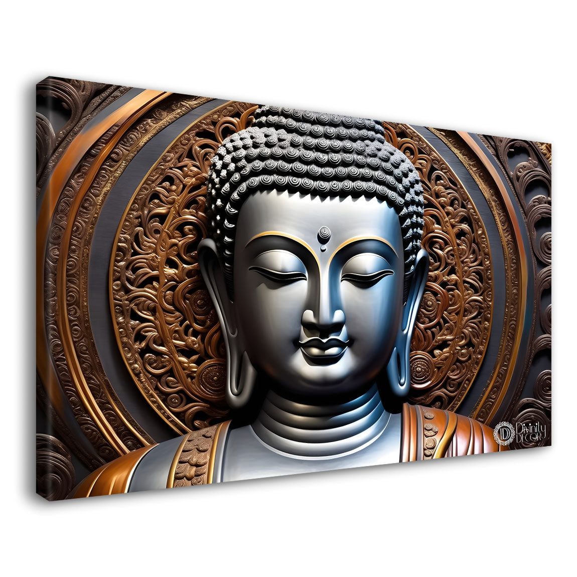 Grey buddha with dark textured background painting Canvas Wall Painting - Buddha-223