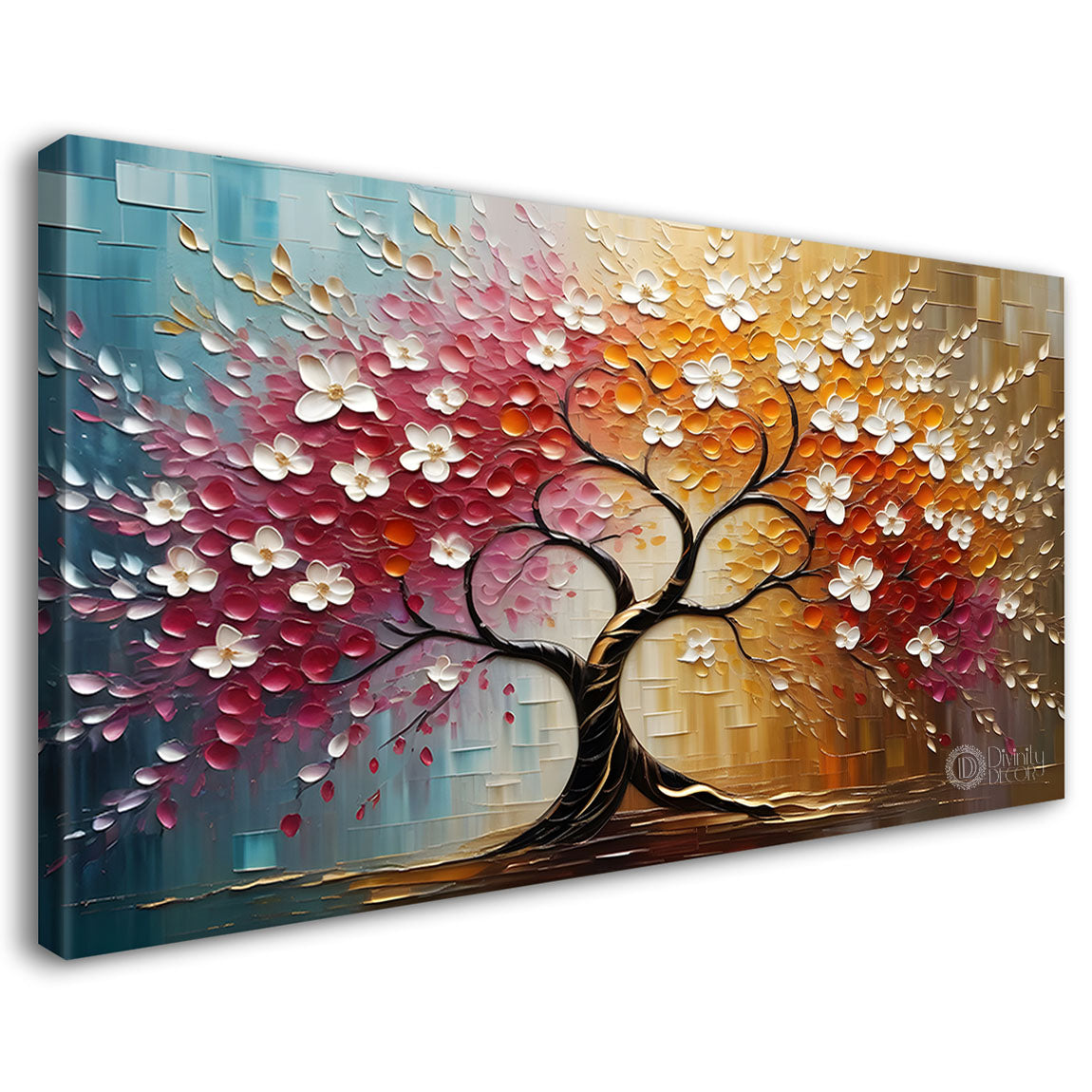 White flower tree in textured background oil painting- Design - Tree-223