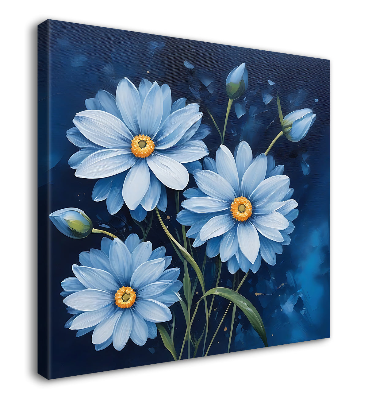 White flowers in navy blue textured painting - Flower-S-224
