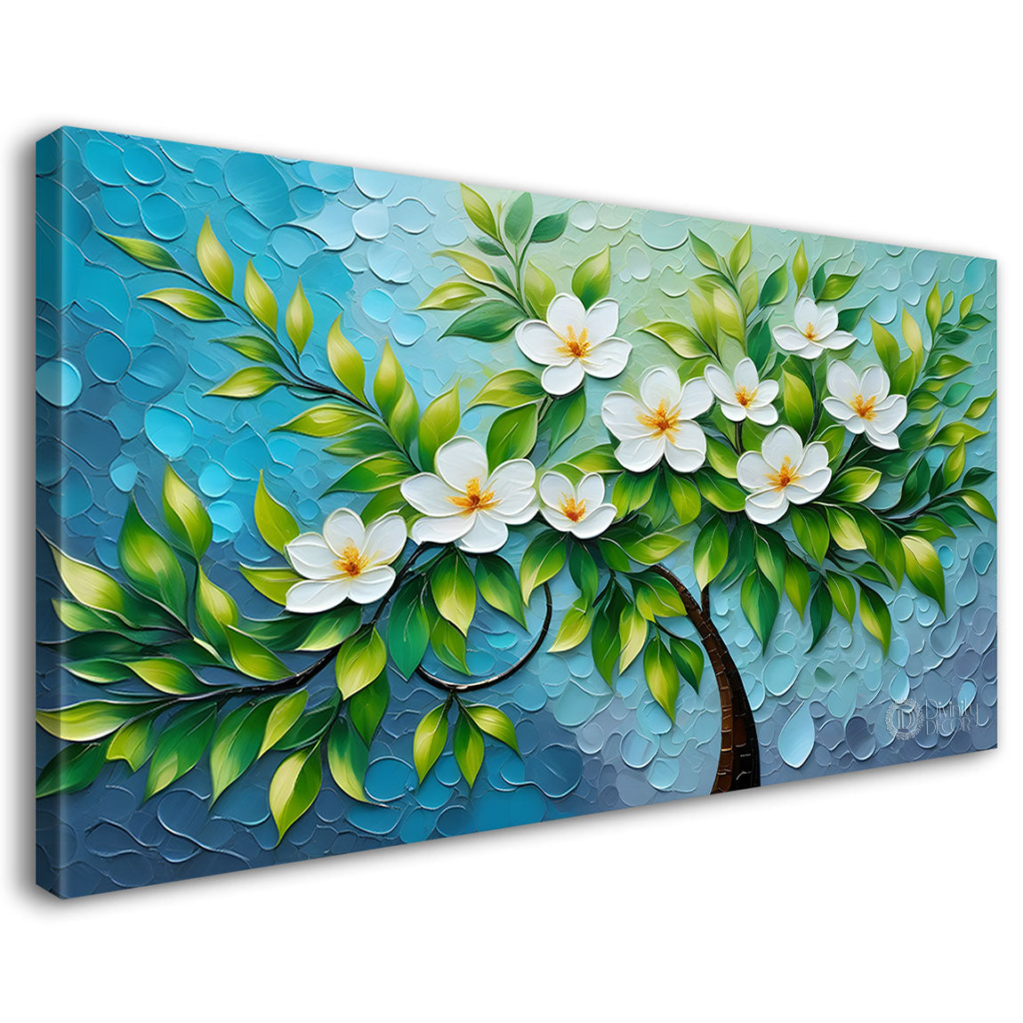 White flower tree in textured background oil painting- Design - Tree-224