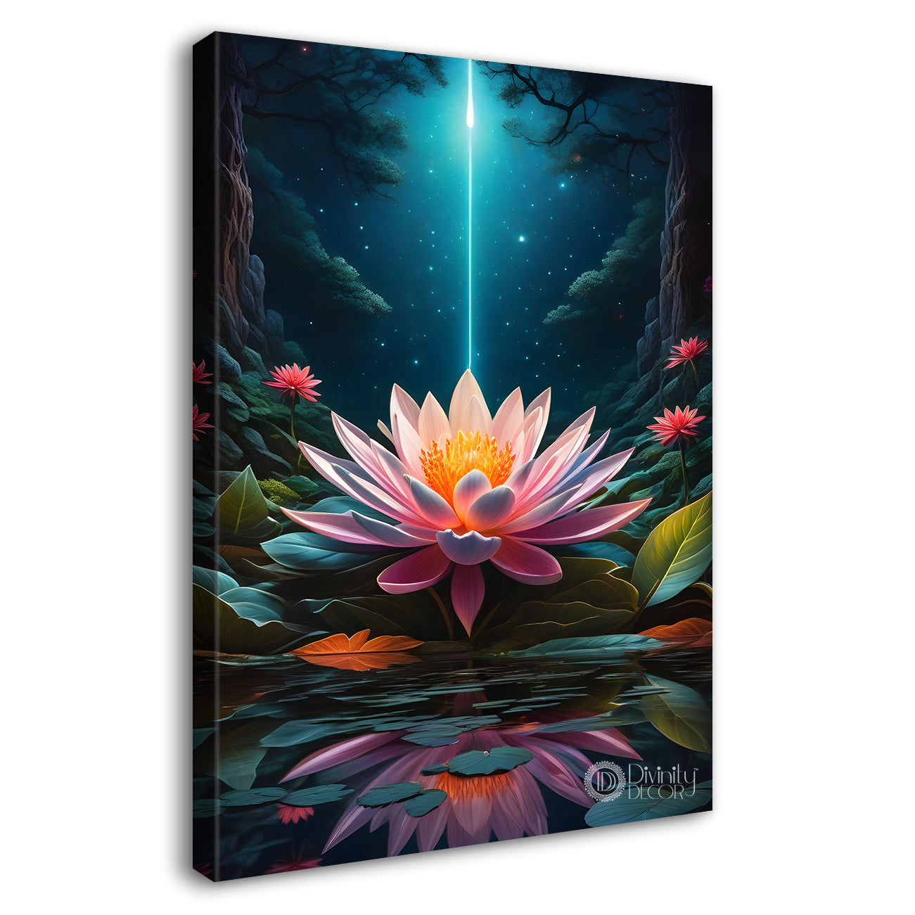 Lotus with cosmic ray with dark textured background painting- Flower-V-225