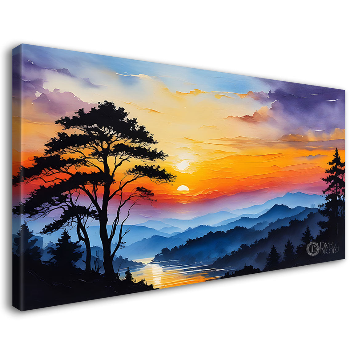 Mountains with tree and sunset painting Canvas Painting - Nature Art -225