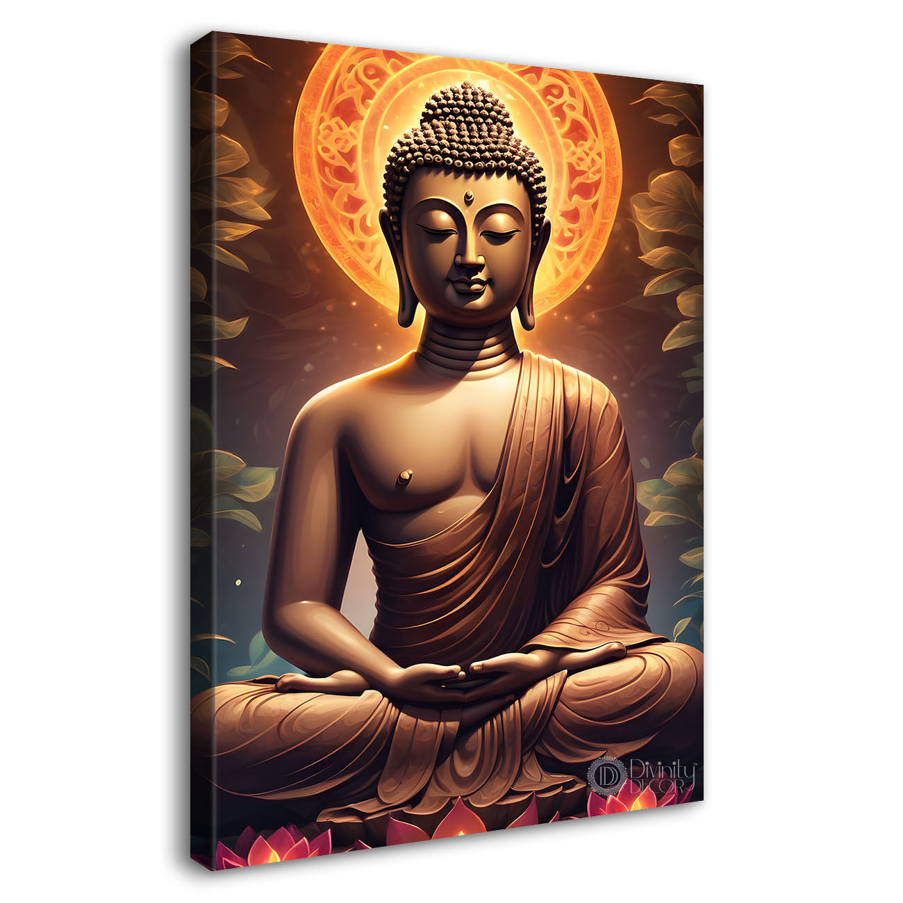 Golden buddha with orange chakra painting- Buddha-V-225