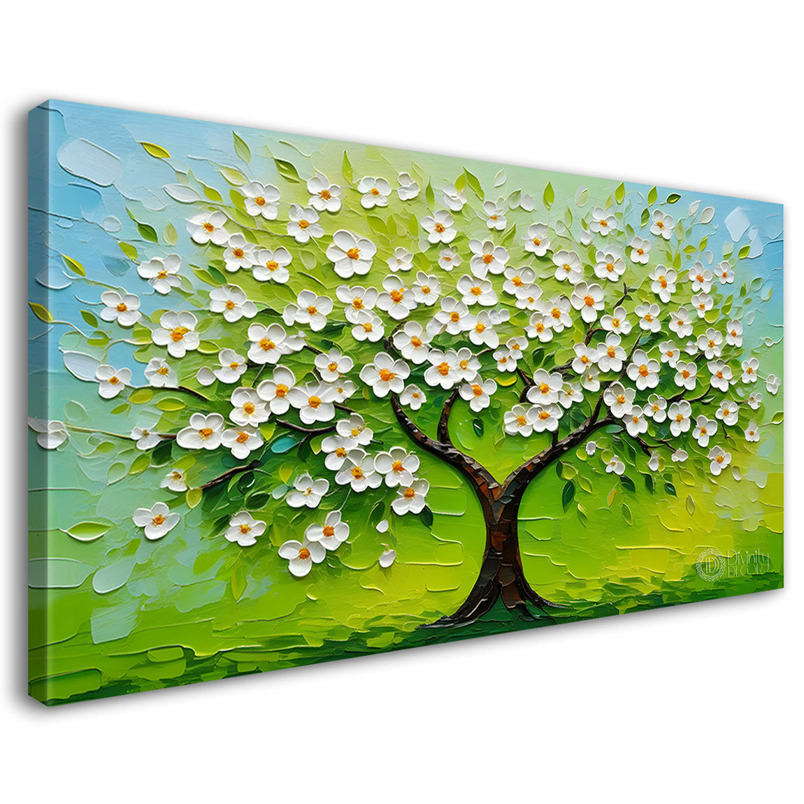 White flower tree in textured background oil painting- Design - Tree-225