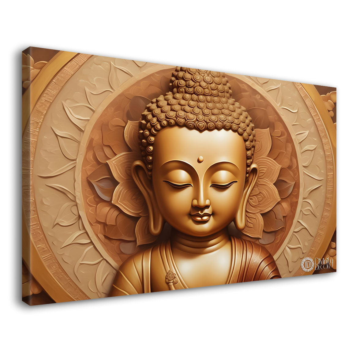 Golden baby buddha with light textured background painting Canvas Wall Painting - Buddha-226