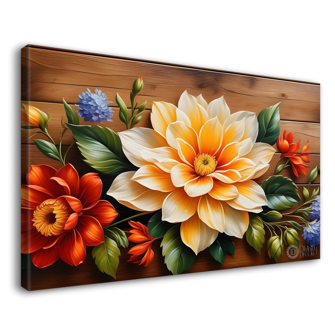 White and red flower in brown background- Design - Flower-226