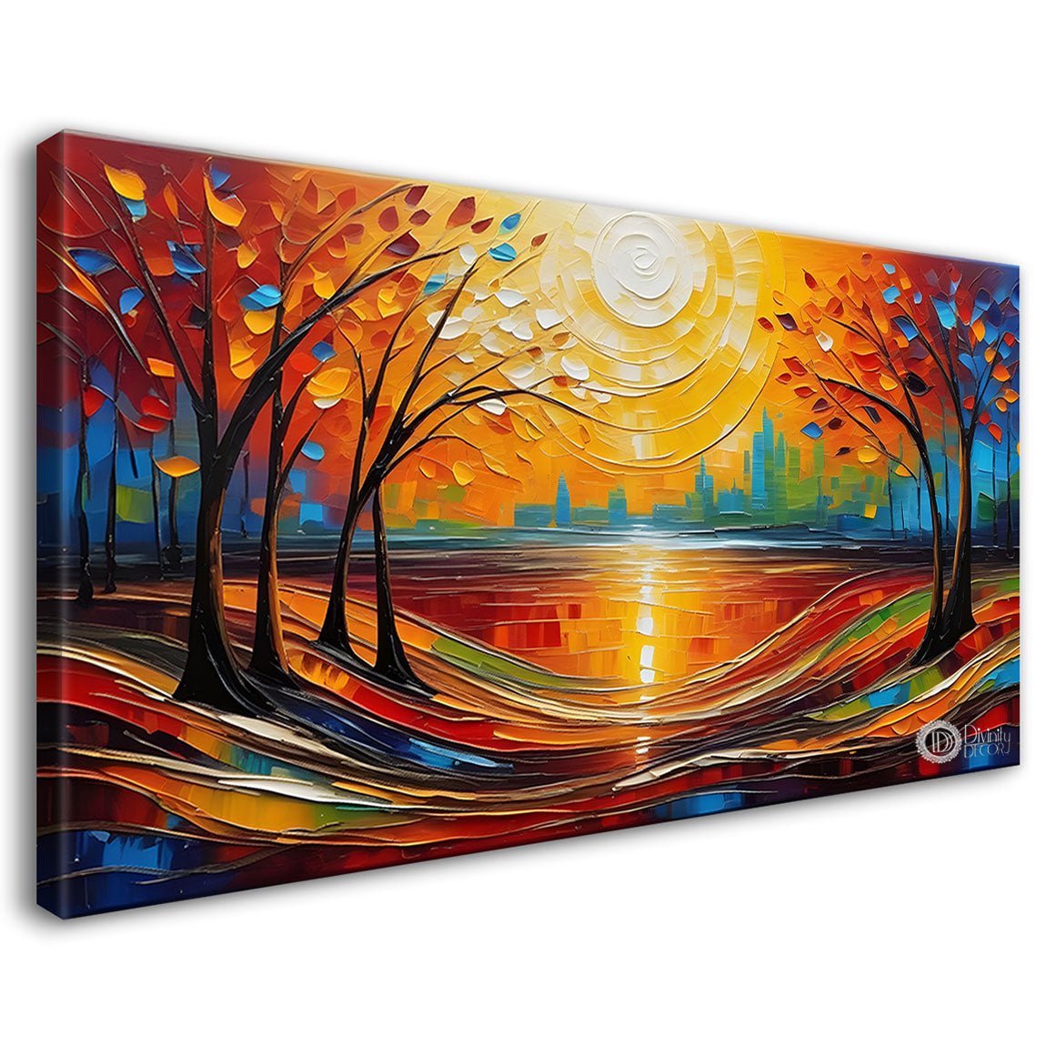 Colorful trees in sunrise background textured modern art Canvas Painting - Design - Modern-L-226