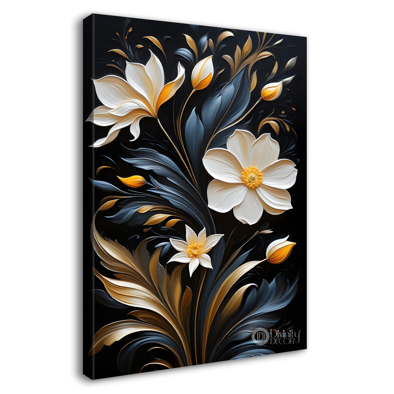 White flowers in brown textured painting- Flower-V-227