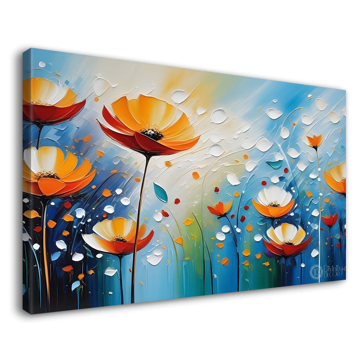 Orange flowers in blue background- Design - Flower-227