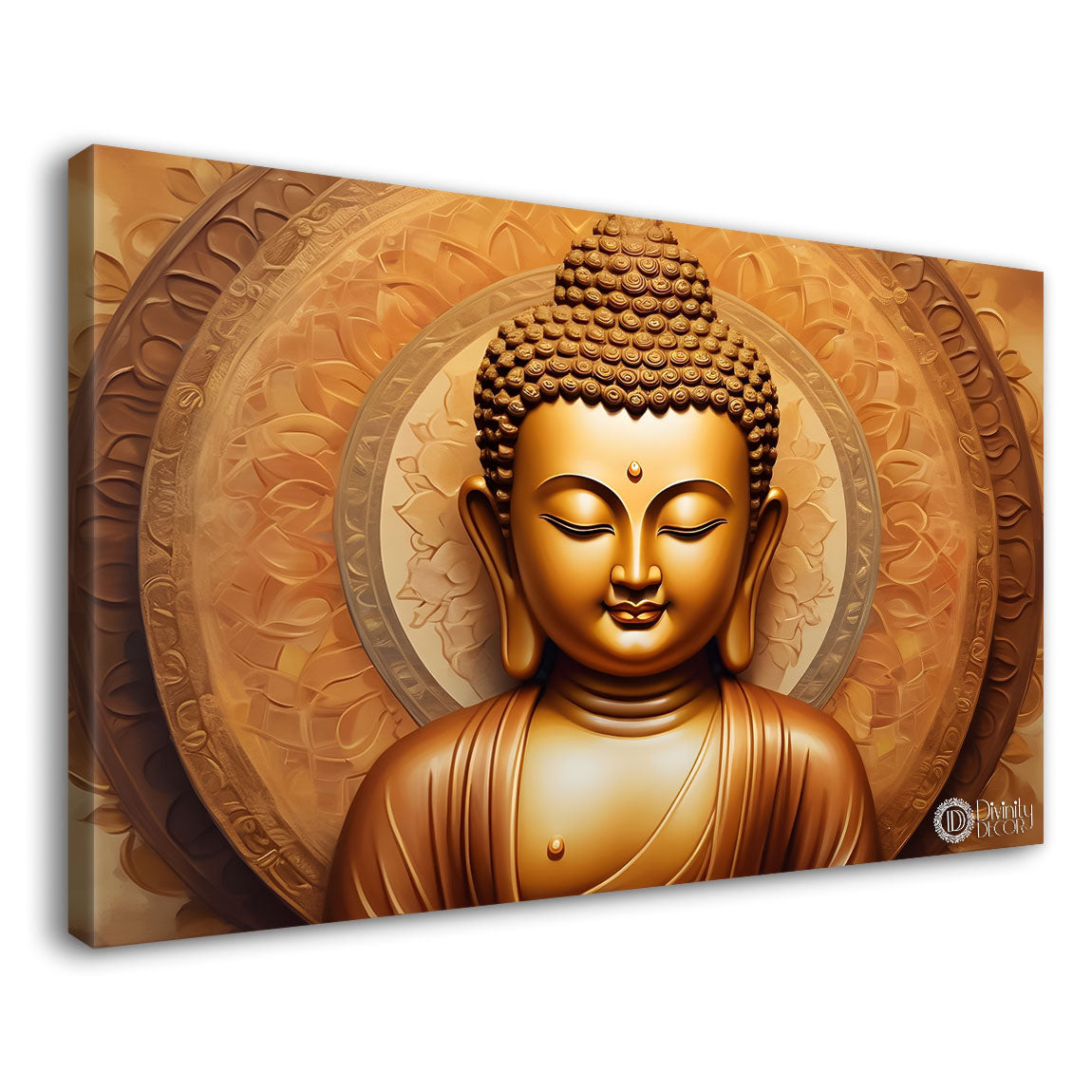 Golden baby buddha with light textured background painting Canvas Wall Painting - Buddha-228