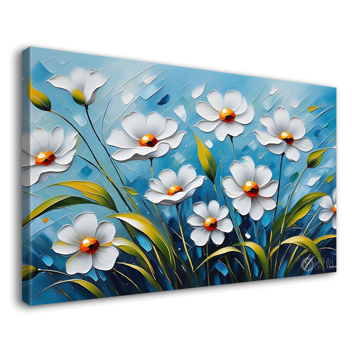 White flowers in blue background- Design - Flower-228