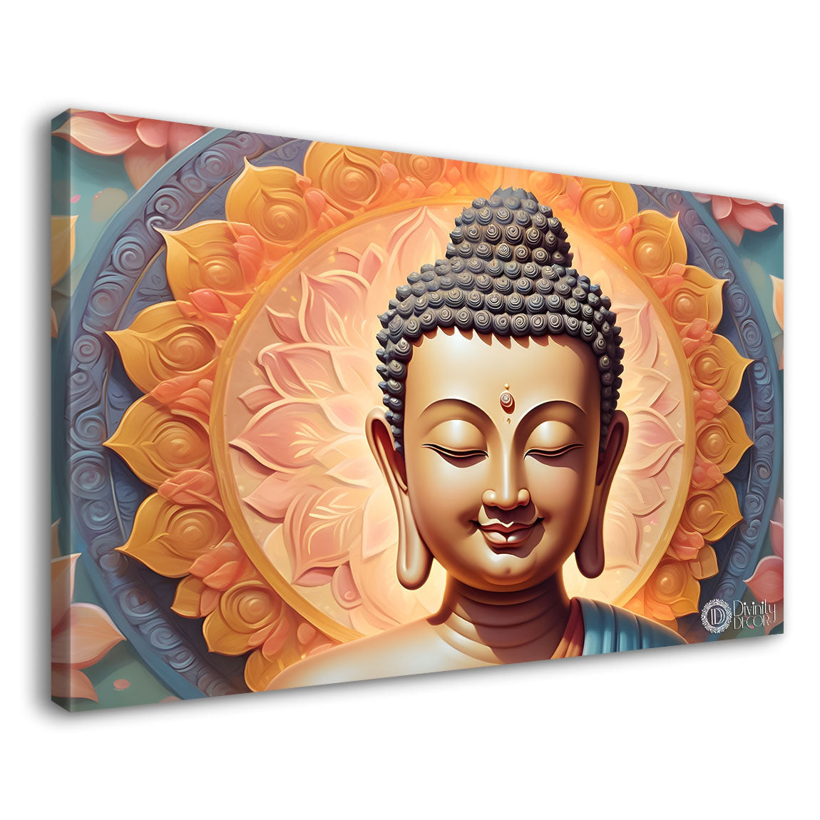 Golden buddha with light textured background painting Canvas Wall Painting - Buddha-229
