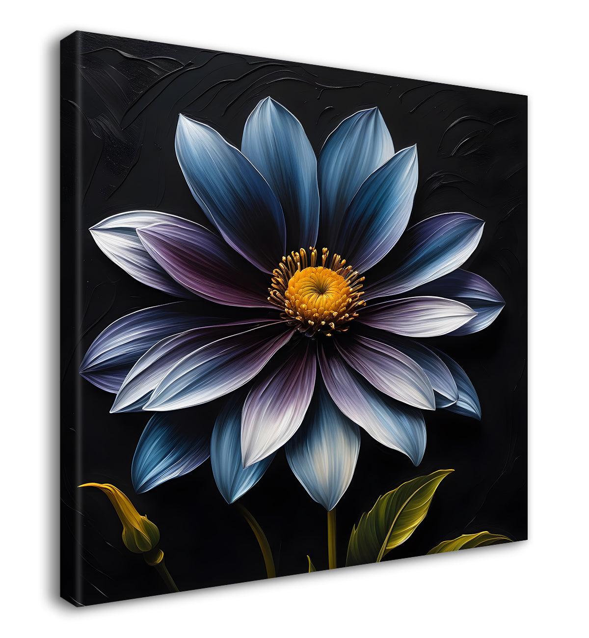 Blue flowers in navy blue textured painting - Flower-S-229